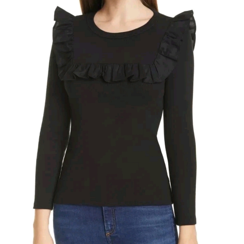 Veronica Beard Mosie Ruffle Top S Black